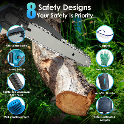 2-In-1 8' Cordless Electric Pole Saw and Mini Chainsaw with Extension Poles 2Pcs 21V 3.0Ah Batteries Adjustable Length Chain Saw With Auto Oiler Safety Switch For Wood Cutting