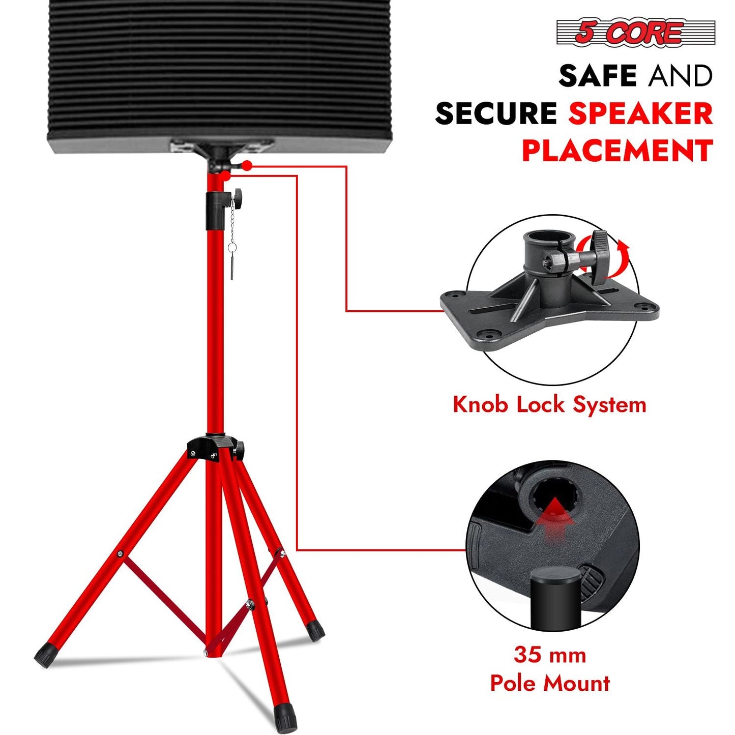 5 Core Speaker Stand Tripod Floor Tall Adjustable Up to 72 Inch DJ Studio Monitor Stands Pole Mount - SS ECO 1PK WOB
