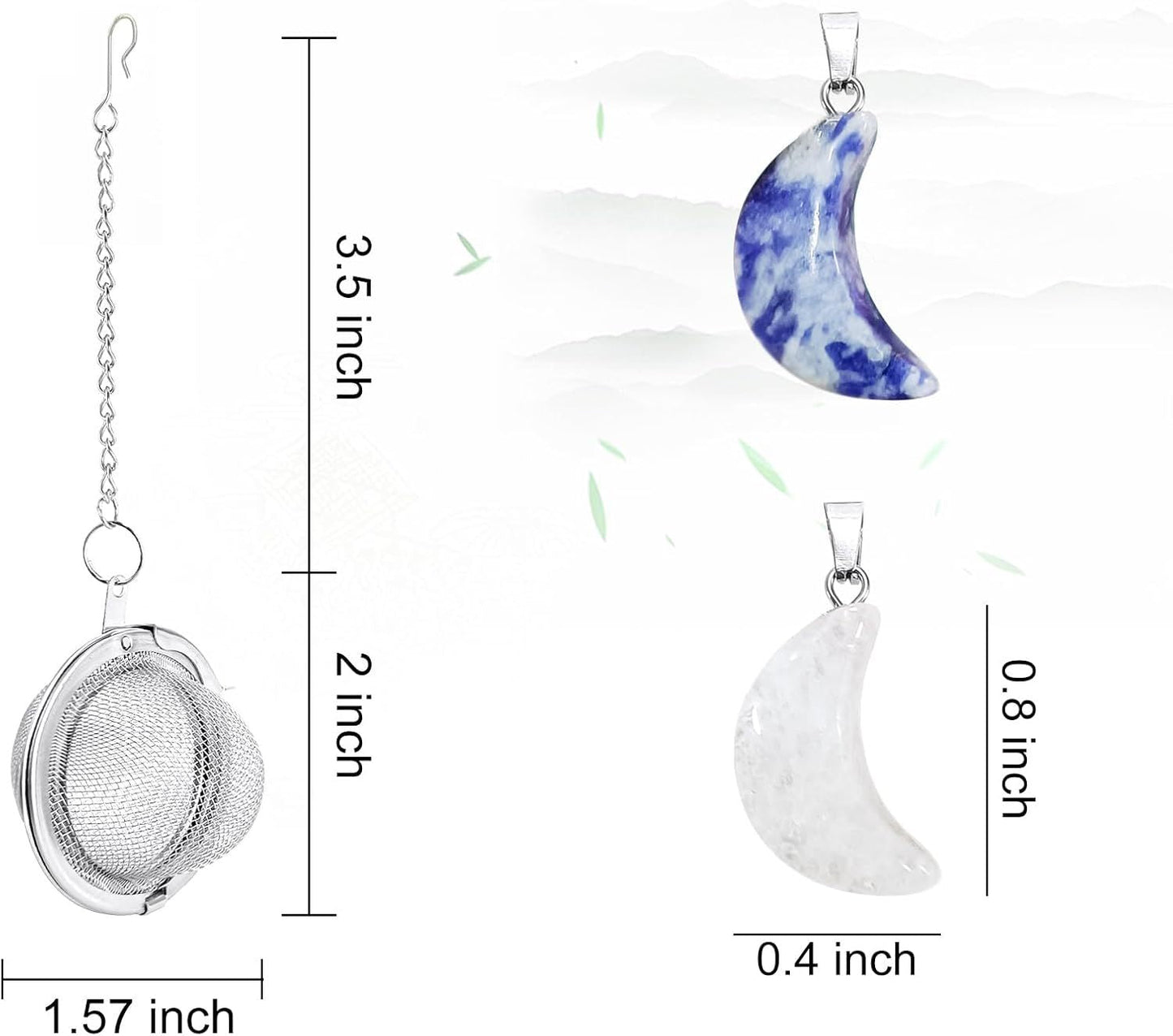 2Pcs Stainless Steel Mesh Tea Infuser, 2.1 inch Tea Ball with Crystal Moon Pendant,Tea Strainer Tea Diffuser Tea Steeper for Filtering Tea,Tea Infusers for Loose Tea (Crystal Moon, 2PC)
