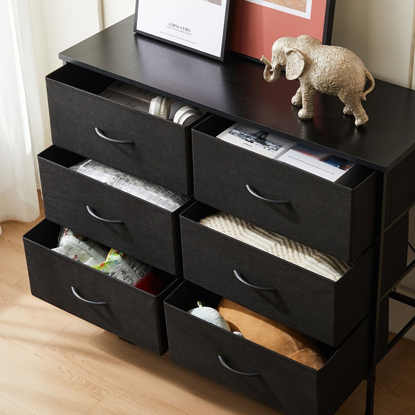 Dresser for Bedroom with 8 Drawers Tall Dresser & Chest of Drawers Fabric Dresser with Wood Top and Sturdy Steel Frame