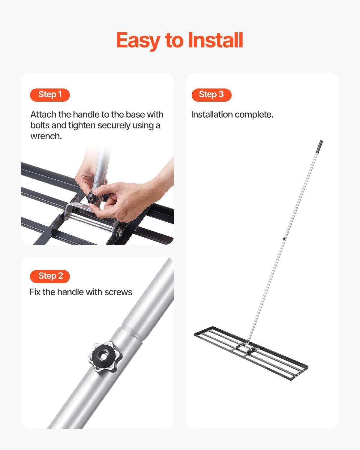 10x48in Lawn Leveling Rake Heavy Duty 83.9in Adjustable Handle for Yard & Garden