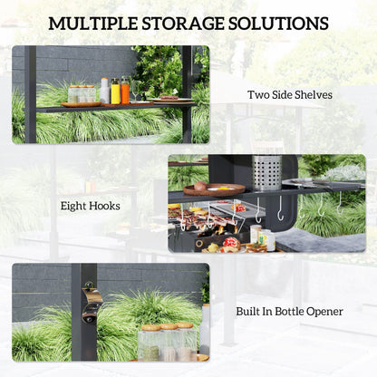Outsunny 8' x 5' Outdoor Grill Gazebo, Barbecue Gazebo Shelter with LED Light, 2 Side Shelves, Hooks, Bottle Opener, Khaki