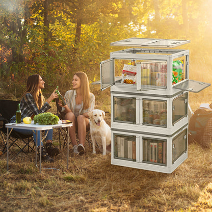 3Pcs Foldable Storage Bins with Lid 4 Doors Collapsible Stackable Closet Organizer Containers with Lock 4Pcs Wheels
