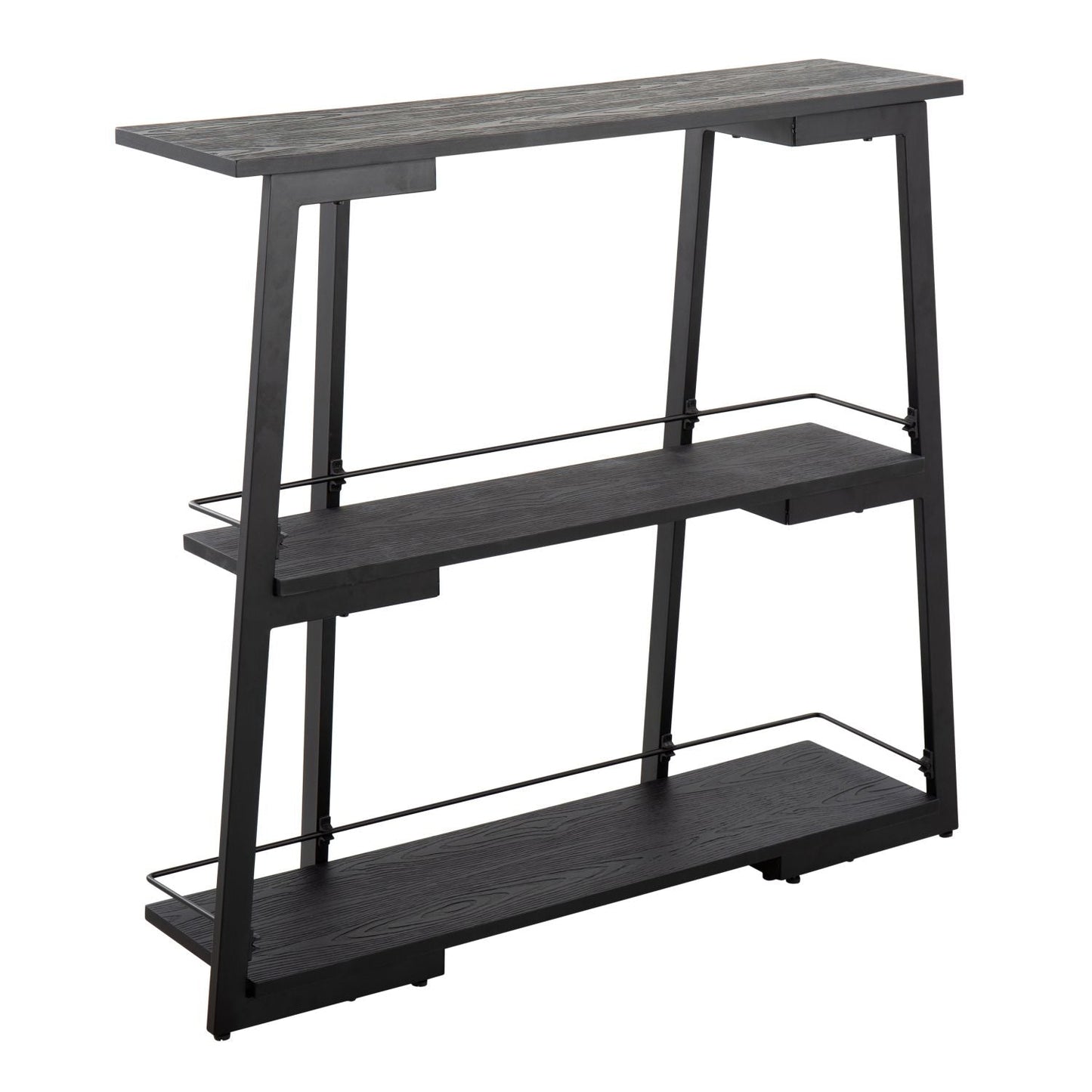 Converge Industrial Bookcase in Black Steel and Black Bamboo by