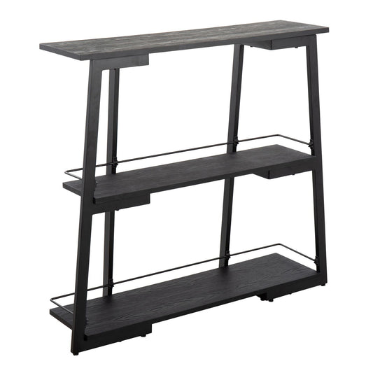 Converge Industrial Bookcase in Black Steel and Black Bamboo by