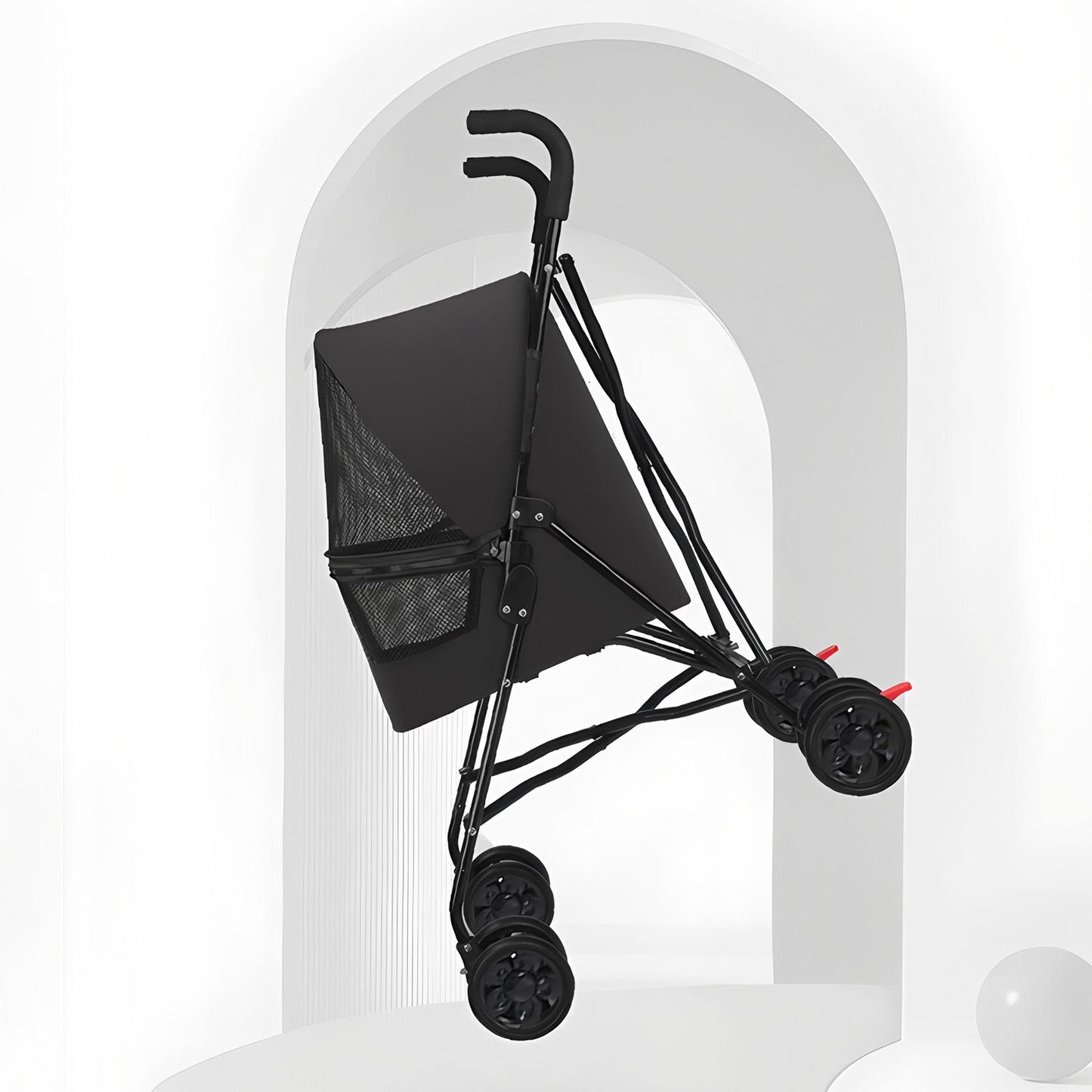 Pet Stroller for Small Dogs Cats with Mesh Ventilation, Lightweight Foldable Design, Cup Holder, Black
