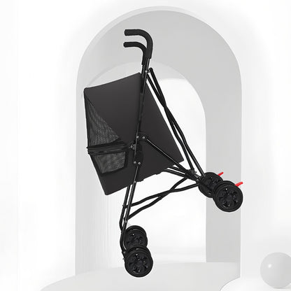 Pet Stroller for Small Dogs Cats with Mesh Ventilation, Lightweight Foldable Design, Cup Holder, Black
