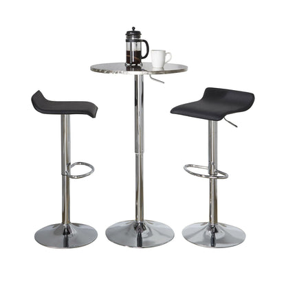 Bistro Round-Ale Contemporary Adjustable Bar Set in Silver and Chrome Metal with Black PVC and Oval Footrest by - 3 Piece