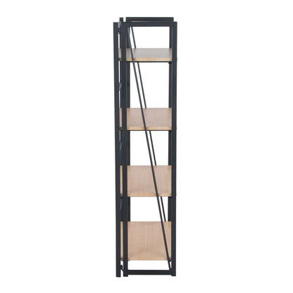 Dakota Contemporary Bookcase in Black Painted Metal and Natural Wood by