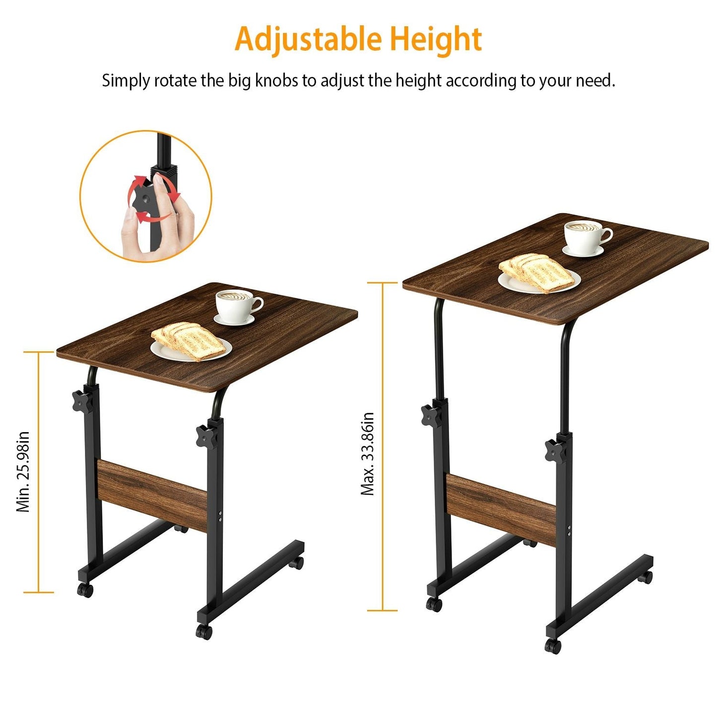 C Side Table 3-Tier Laptop Desk Small Slim Snack Side Table for Couch Bed Sofa for Small Spaces Living Room Bedroom