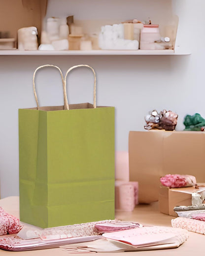 32-Packs Forest Green Paper Gift Bags with Handles Bulk 7.6"x4.75"x10.5" Medium Size Gift Bags Multiple Uses