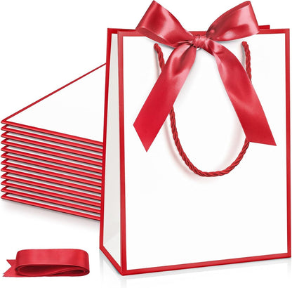 12/24 Pack Paper Gift Bags with Handle 9x7x3.15'' Thank You Gift Bags with Bow Ribbon for Holiday Valentines Wedding Bridal Baby Shower Birthday Party
