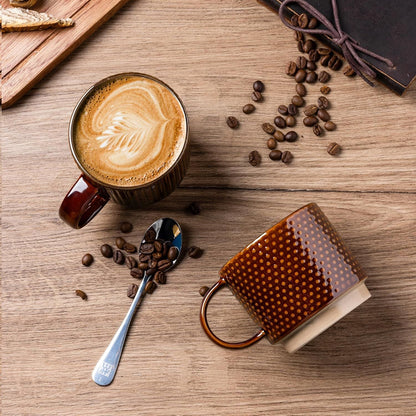 12 OZ Stackable Coffee Mugs, Ceramic Coffee Cups with Texture Patterns for Man,Woman,Dad,Mom, Modern Mugs Set of 4 for Latte/Cappuccino/Cocoa. Dishwasher&Microwave Safe
