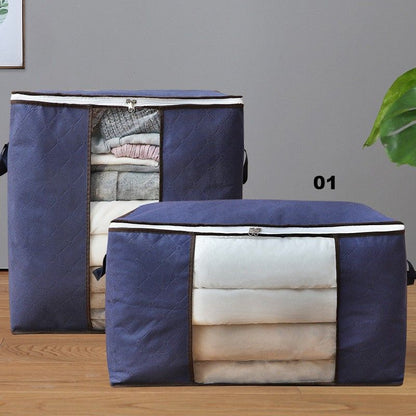 1pc Large Capacity Clothes Storage Bag Organizer With Reinforced Handle Thick Fabric For Comforters, Blankets, Bedding, Foldable With Sturdy Zipper, Clear Window