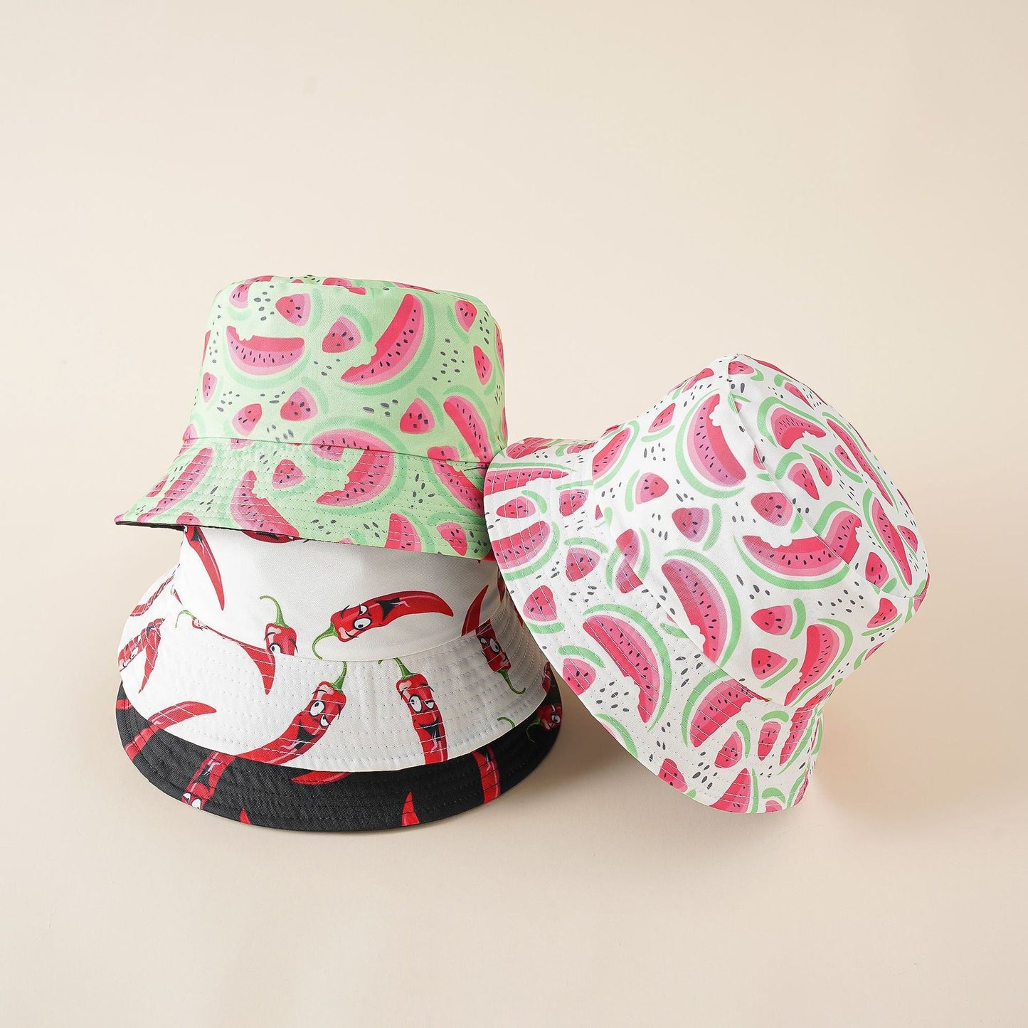 Watermelon hat new pattern fisherman hat women summer outdoor printing double-sided sun hat couple leisure