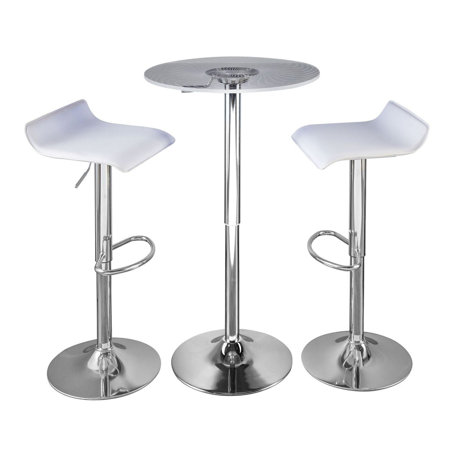 Spyra-Ale Contemporary Adjustable Bar Set in Chrome Metal, Clear Acrylic with Light Up Tabletop, and White PVC by - 3 Piece