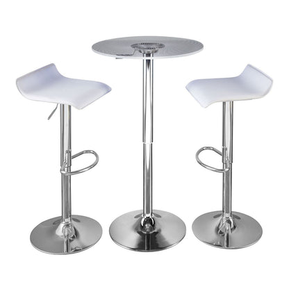 Spyra-Ale Contemporary Adjustable Bar Set in Chrome Metal, Clear Acrylic with Light Up Tabletop, and White PVC by - 3 Piece