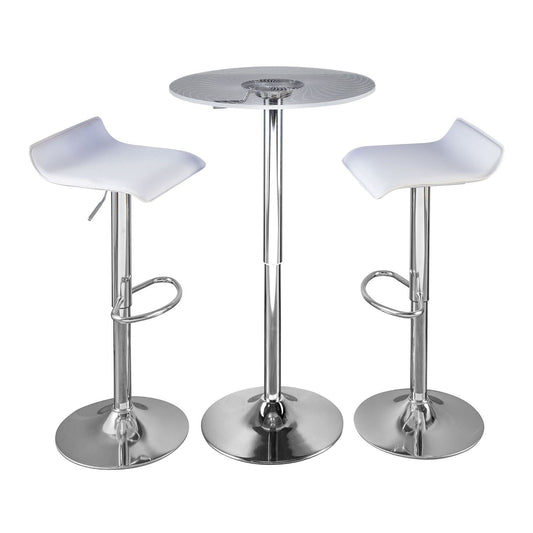 Spyra-Ale Contemporary Adjustable Bar Set in Chrome Metal, Clear Acrylic with Light Up Tabletop, and White PVC by - 3 Piece