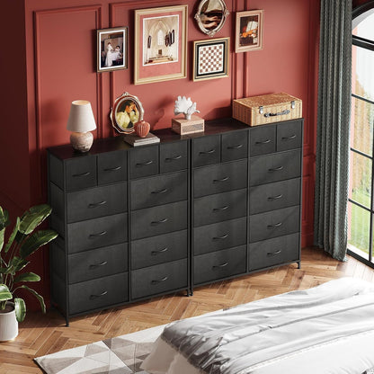 Tall Dresser for Bedroom with 12 Drawers, Dressers & Chests of Drawers, Fabric Dresser for Closet, Living Room, Storage Dressers with Storage Drawers, Steel Frame, Wood Top