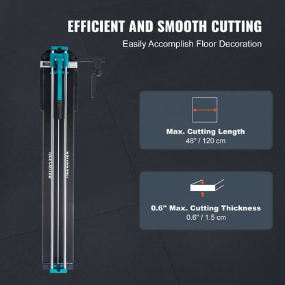 VEVOR Manual Tile Cutter, 48 inch, Porcelain Ceramic Tile Cutter with Tungsten Carbide Cutting Wheel, Infrared Positioning, Anti-Skid Feet, Double Rails for professional installers or beginners
