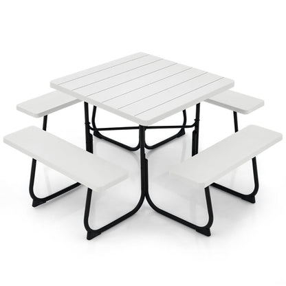 Outdoor Picnic Table with 4 Benches and Umbrella Hole