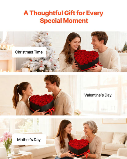 Forever Flowers, 27 Preserved Roses in a Heart Shape Box, Eternal Flowers Immortal Bouquet Birthday Present for Delivery Prime Women Her Wife Mothers, Anniversary, Valentine's Day,Christmas, Red