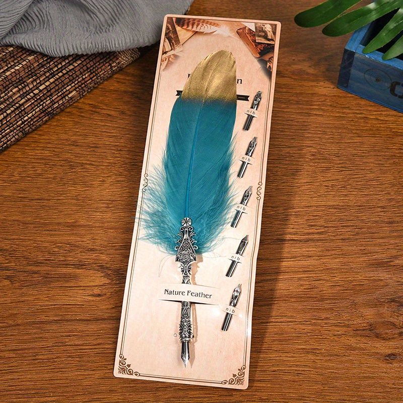 European And American Retro Feather Pen Dipping Pen Enterprise Business Gift Birthday Stainless Steel Signature Pen Teacher Gift Birthday Gift