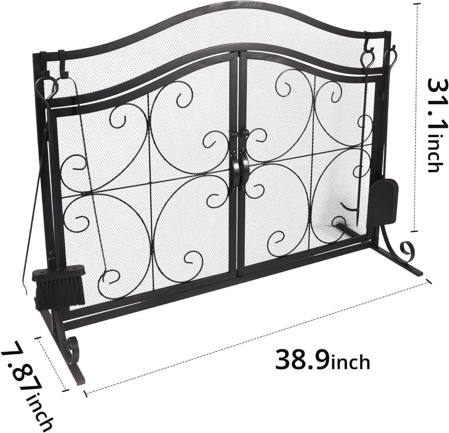 Fireplace Screen,  Metal Fire Place Cover Two-Doors Large Flat Guard Screens, Baby Safe Spark Guard Protector Wood Burning Stove Decorative Accessories