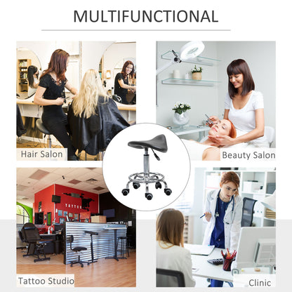 Saddle Stool PU Leather Adjustable Rolling Salon Chair Black for Massage Spa Clinic Beauty Tattoo