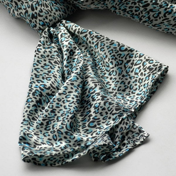 Blando Sky Blue Graceful Fashion Natural Leopard Pattern Silk Scarf/Wrap/Shawl(Small)