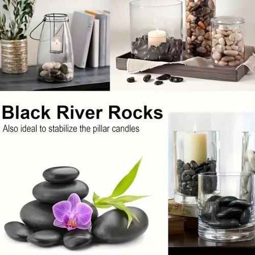 38lbs Black River Rocks, 2-3 inch Polished Pebbles for Plants, Vase Filler, Aquarium, Landscaping, Indoor/Outdoor Decor