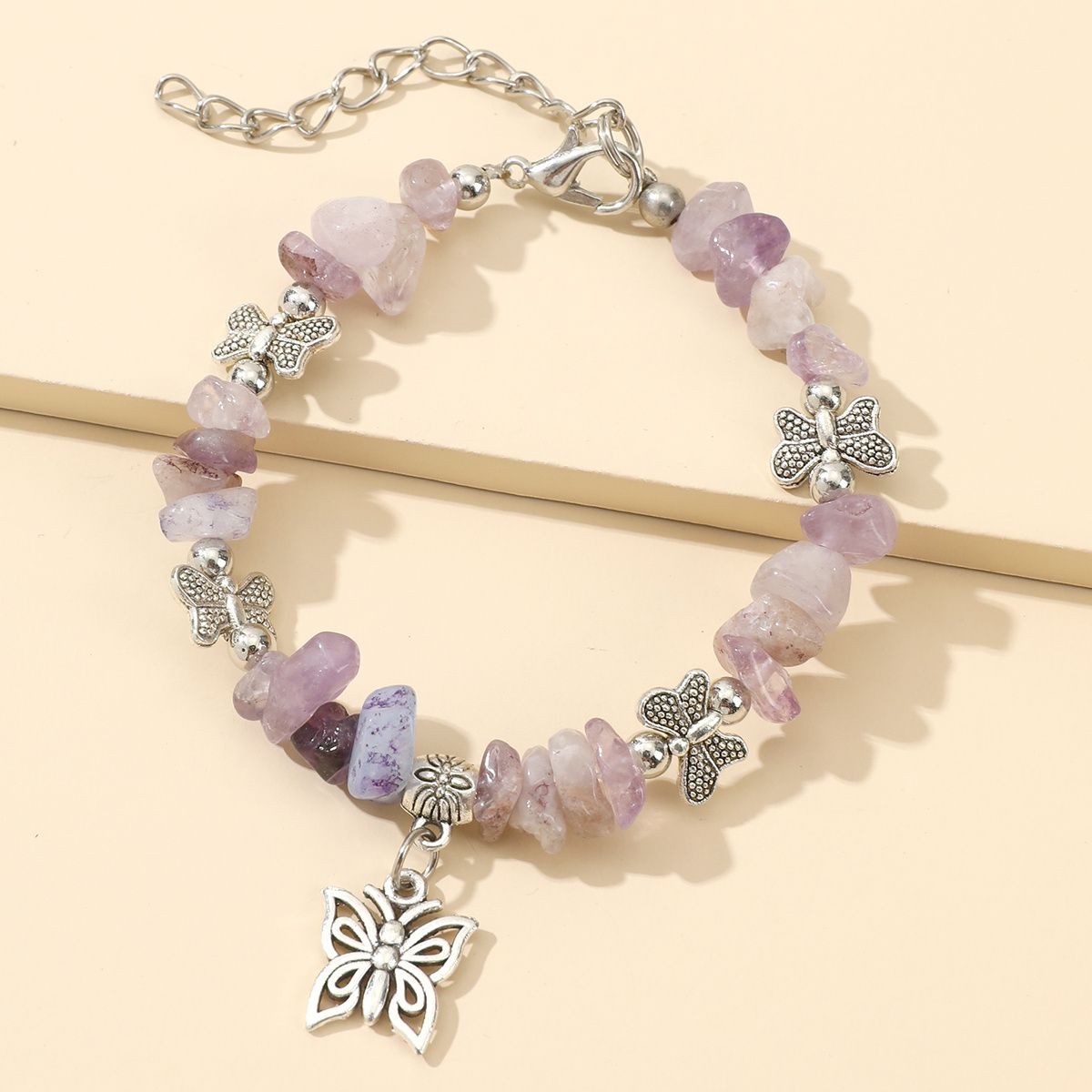 Natural Gemstone Beaded Butterfly Pendant Bracelet; Birthstone Bracelet; Friendship Bracelet St. Patrick's Day Decorations