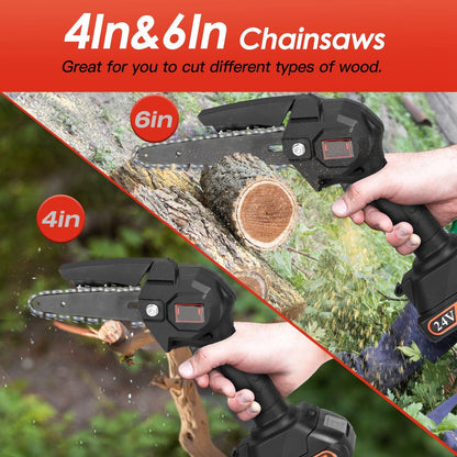 2-in-1 Cordless Pole Saw & Mini Chainsaw Electric Mini Chainsaw Length Adjustable Cordless Chain Saw with 2Pcs 1500mAh Batteries 4in/6in Chains for Tree Trimming