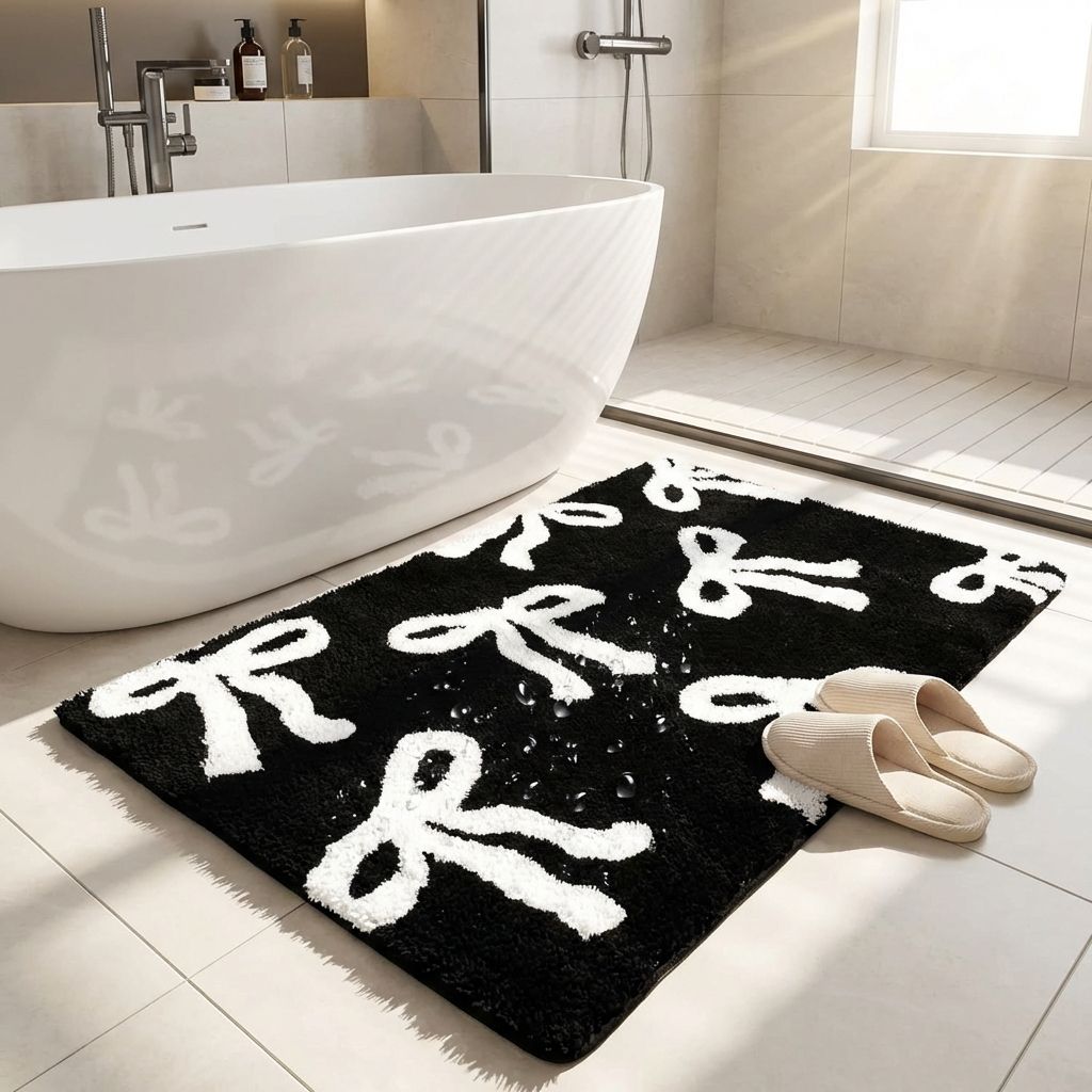 Bow Coquette Cute Bath Mat (20 X 32 Inch) – Non-Slip Absorbent Bathroom Rug For Vanity, Shower, Bedroom & Kitchen | Perfect Christmas Holiday Decor & Gift