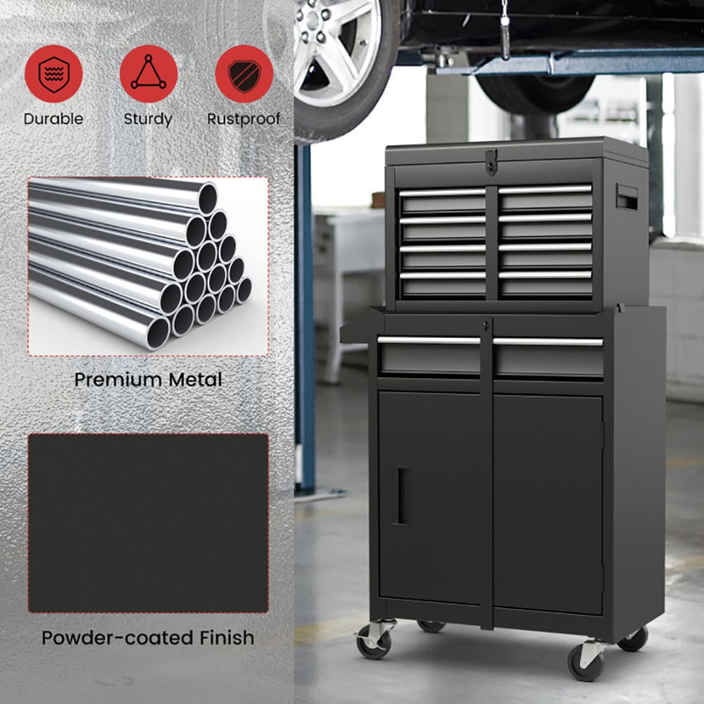 2-in-1 Rolling Tool Chest with 5 Sliding Lockable Drawers