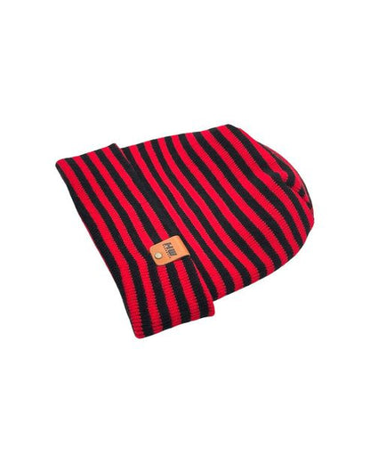 HAAKWEAR Theta Stitch RORO Cuffed Beanie (Patent Pending Design)-Black/Red, Made in USA