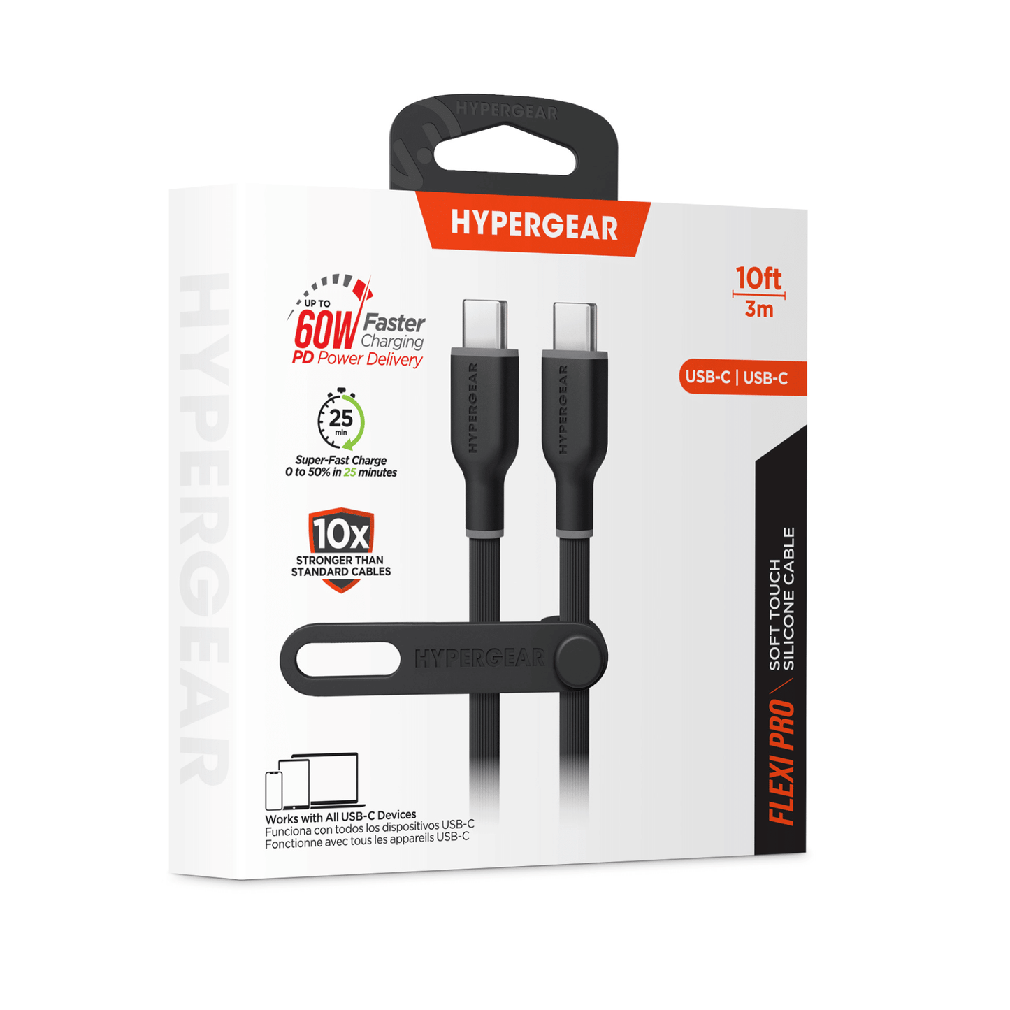 HyperGear Flexi PRO USB-C to USB-C Cable 10ft Black