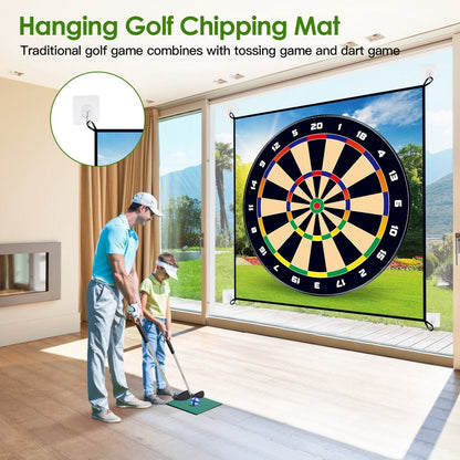 Golf Chipping Dart Game Mat Set With 20 Sticky Balls Ground Stakes Hanging Hooks Carrying Bag Indoor Outdoor Golf Hitting Training Game Mat For Kids Beginners