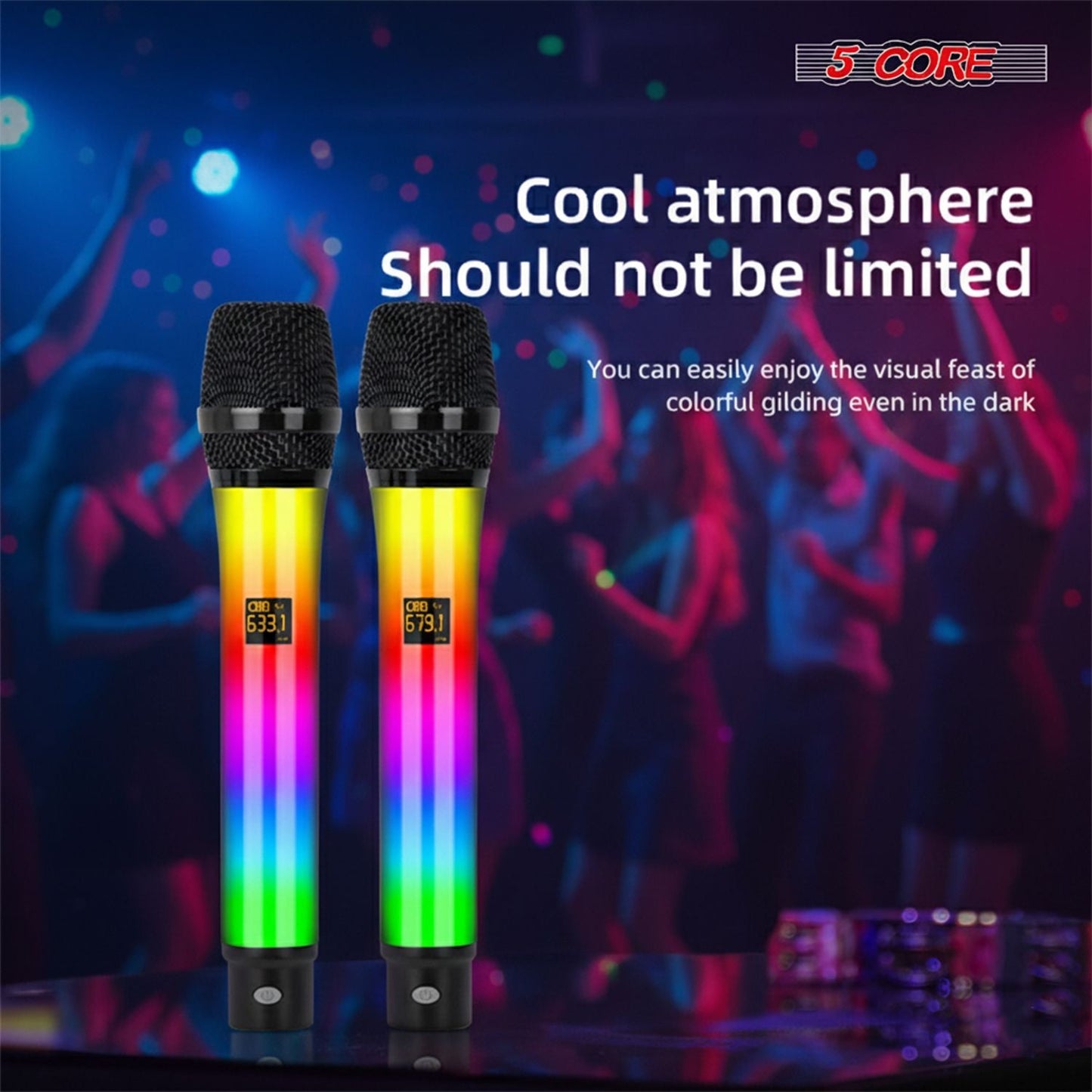 5 Core Microphone Wireless Karaoke Singing Mic Rechargeable Microfono w Lights