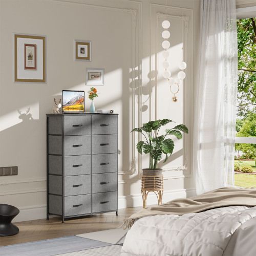 Bedside Table For Bedroom With 10 Fabric Drawers Storage Cabinet Steel Frame Closet For Clothes Storage Display Cabinet
