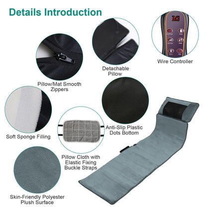 Full Body Electric Massage Mat with Heat Vibration Massage Pad Cushion Back Massage Mattress Chair Pad with Neck Massage Pillow with 10 Vibration Moto