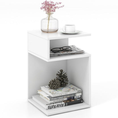 S-Shaped Side Table with Unique S-shaped Frame and 2 Open Compartments
