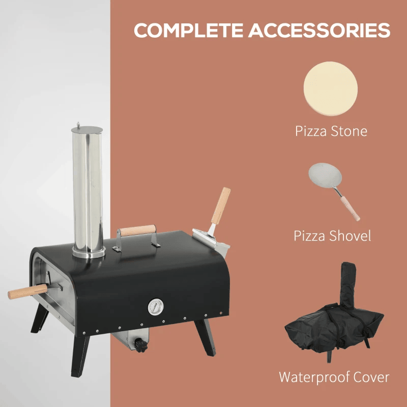 12-inch Automatic Rotating Pizza Oven with Built-in Thermometer-Portable Wood-Fired Pizza Oven, Outdoor Kitchen Authentic Stone-Baked Pizza, Independent Carbon Grill, Wheel-equipped Pizza