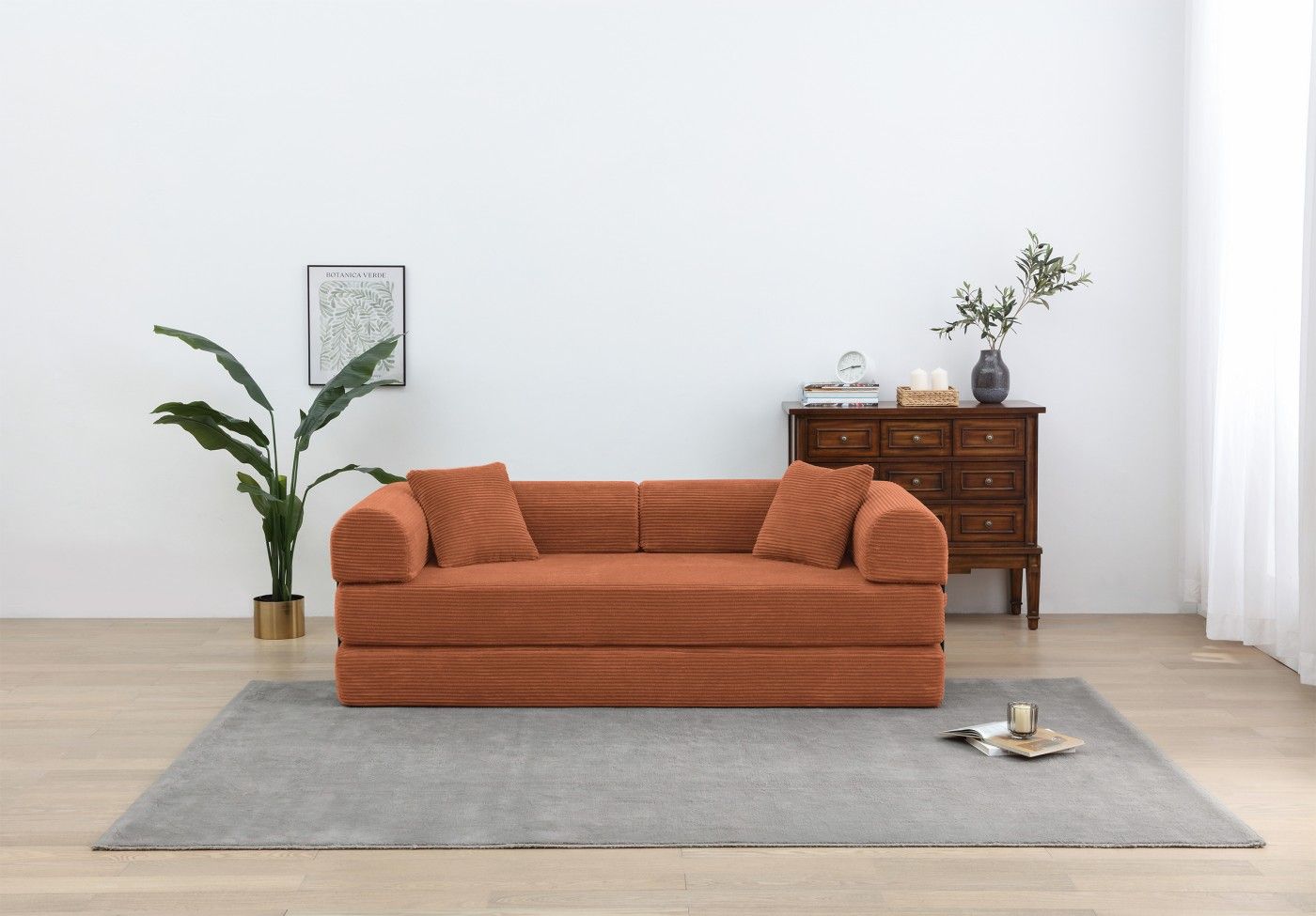 77.9'' Convertible Folding Sofa Bed – 4-in-1 Modular Floor Couch, Corduroy Small Cloud Couch, Compressed Foldable Sleeper Sofa, King Size Futon for Bedroom, Guest Room (Pink)