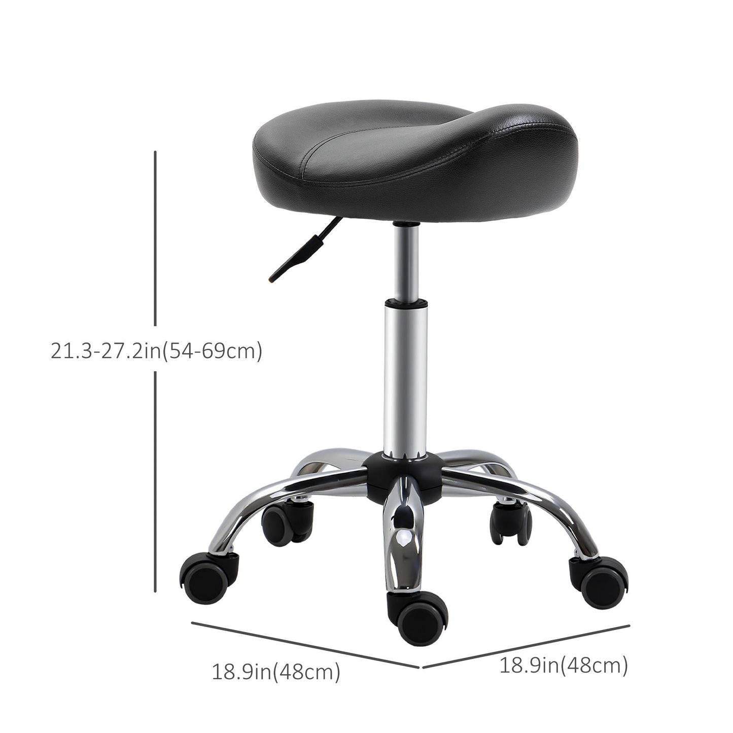 Saddle Stool Height Adjustable Rolling Salon Chair PU Leather Black for Massage Spa Clinic Beauty Tattoo