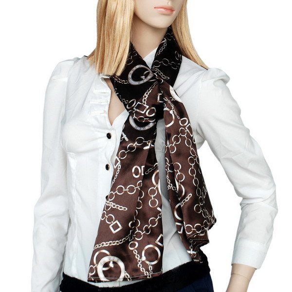 Blando Chocolate Circle Chain Print Chic Super Comfy Silk Scarf/Wrap/Shawl(Large)