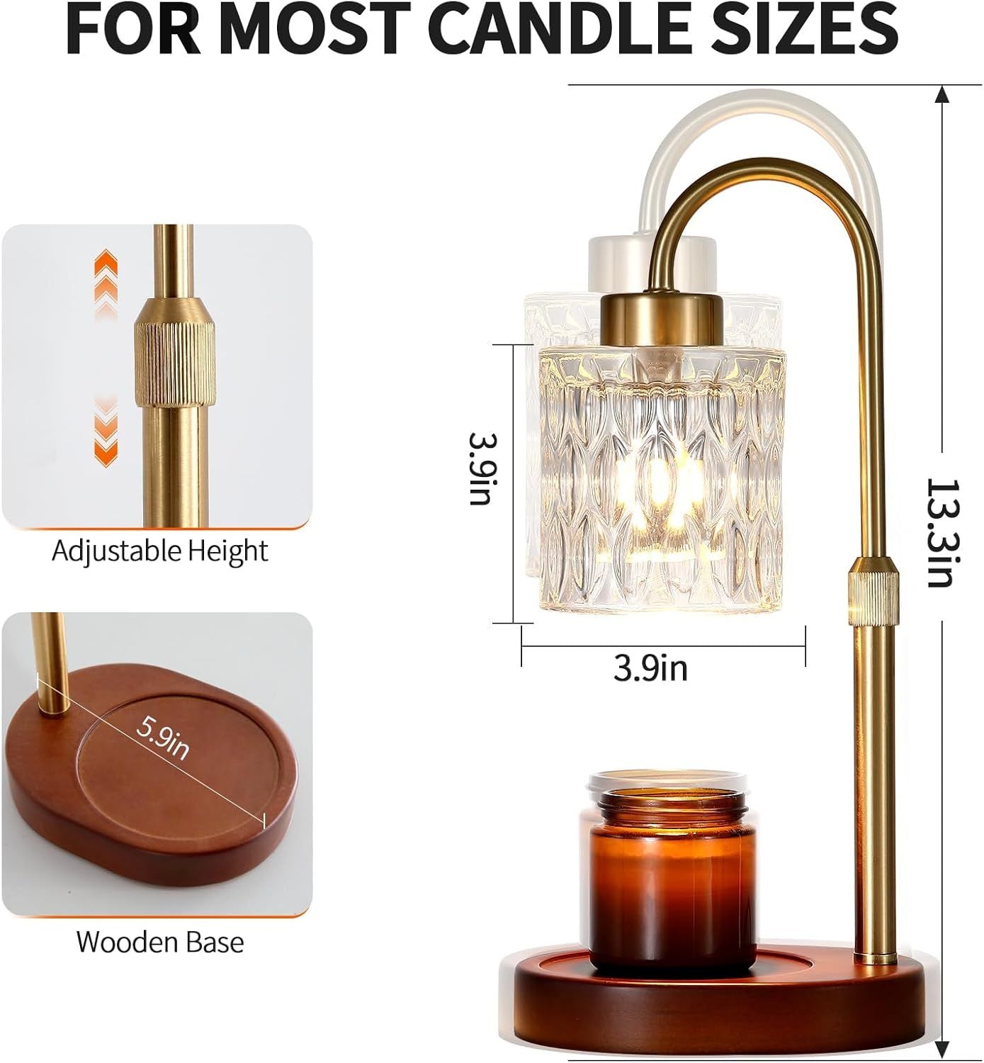 Candle Warmer Lamp with Dimmer and Timer,Home Decor Lamp for Scented Jar,Antique Brass Electric Wax Melt Warmer,Mother's Day/Birthday/Christmas Gifts for Mom/Wife,Adjustable Height,with 2 BulbsCandle
