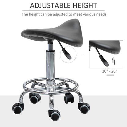 Saddle Stool PU Leather Adjustable Rolling Salon Chair Black for Massage Spa Clinic Beauty Tattoo