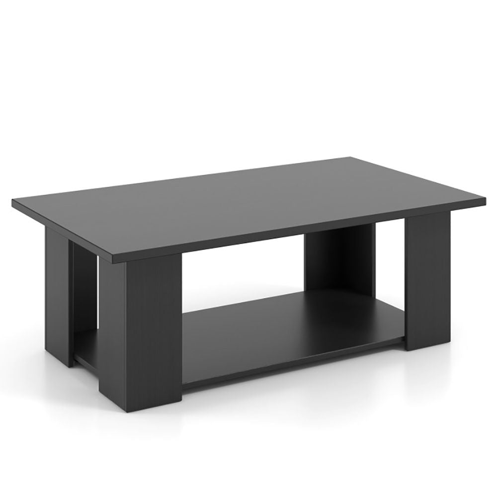 Large 41 Inch 2-tier Wooden Modern Coffee Table with Storage Shelf living room table