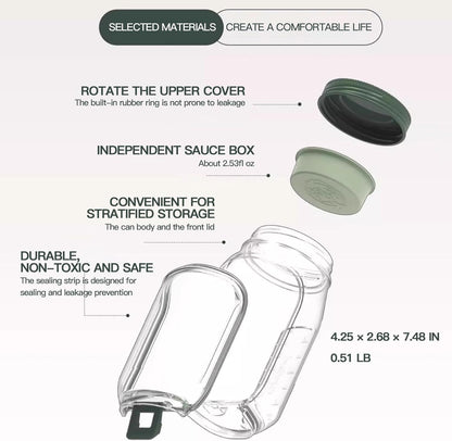 Salad Container with Side Opening, Leak-Resistant Design with Dressing Cup & Lid, Dishwasher & Freezer Safe for Office, Travel & Outdoors (green)